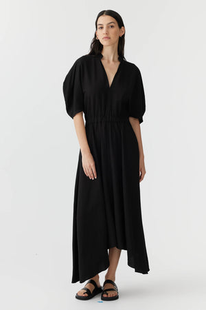 Bassike Viscose Linen High Neck Dress | Black