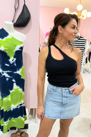 Bassike Cut Out Rib One Shoulder Tank | Black