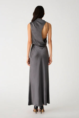 Misha Santana Gloss Satin Maxi Dress | Pewter