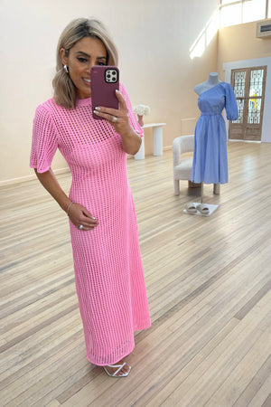 Chosen By Fifi & Annie The Crochet Short Sleeved Maxi Dress | Pop Pink