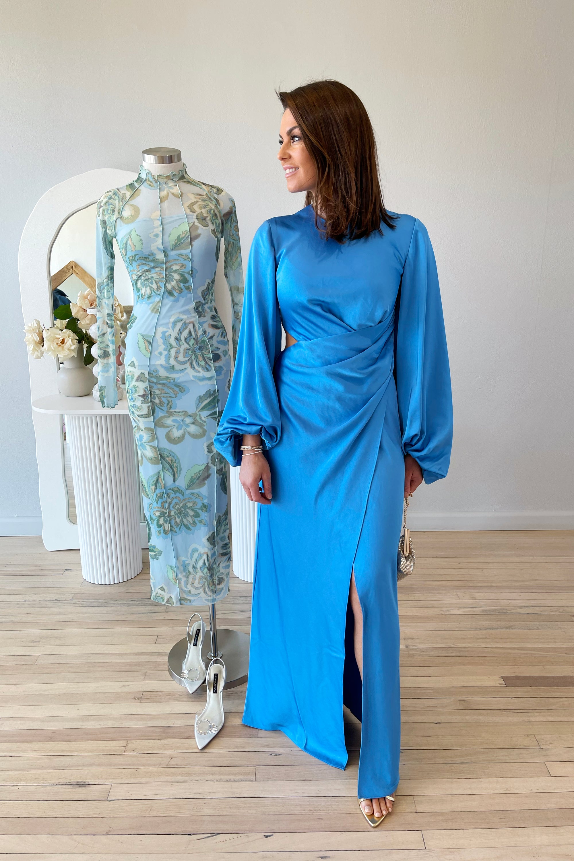 Significant Other Lara Long Sleeve Midi Dress | Azure Blue