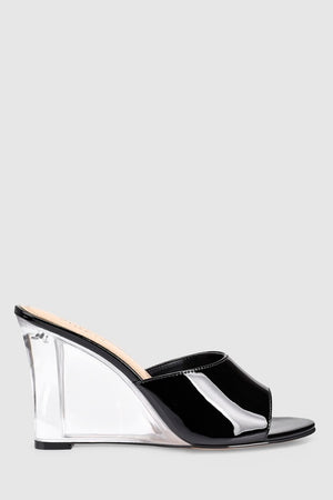 Siren Bear Clear Wedge Heel | Black Patent