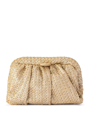Olga Berg Stevie Pleated Woven Clutch | Gold