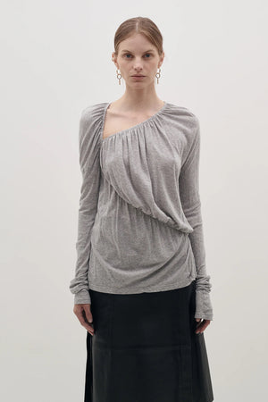 Bassike Superfine Jersey Ruched Top Grey Marle