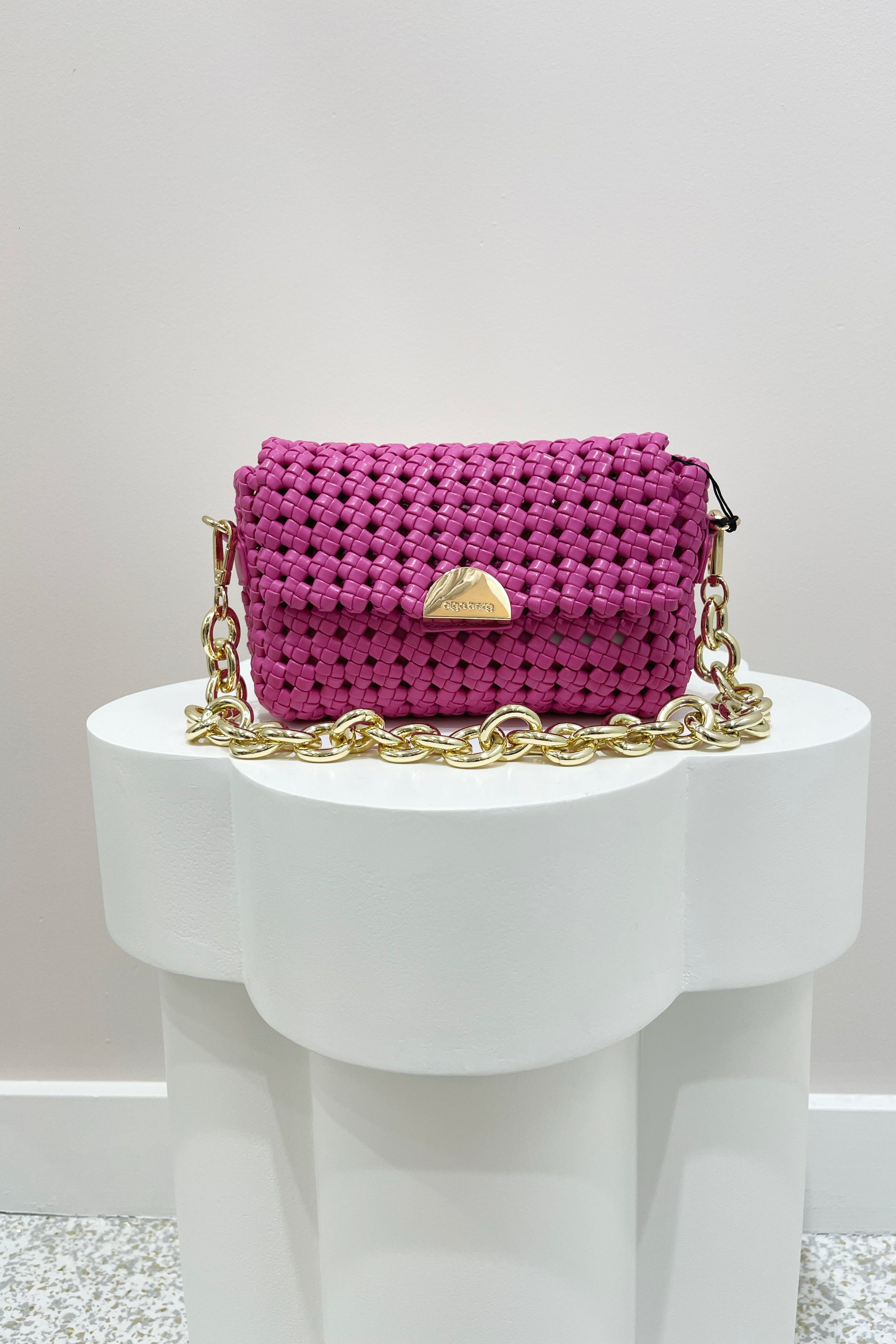 Olga Berg Giselle Woven Shoulder Bag | pink