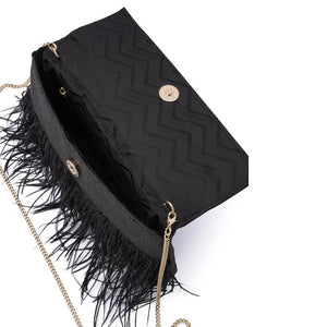 Olga Berg Mia Glitter Feather Trim Clutch Black