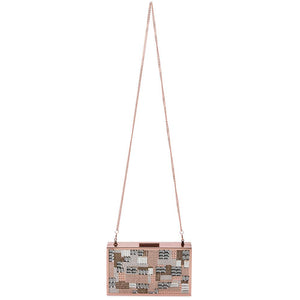 Olga Berg Riva Crystal Hot Fix Box Clutch Rose Gold