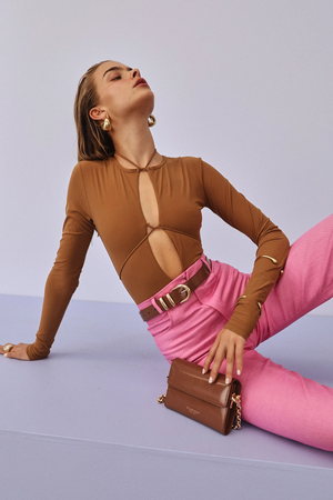 Dylan Kain The Tia Patent Belt Chocolate