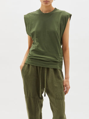 Bassike Wide Shoulder Athletic Tank Khaki Green