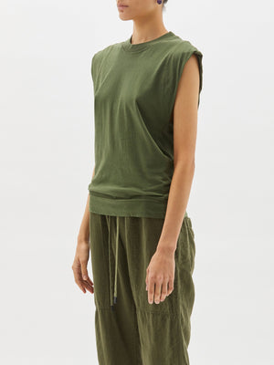 Bassike Wide Shoulder Athletic Tank Khaki Green