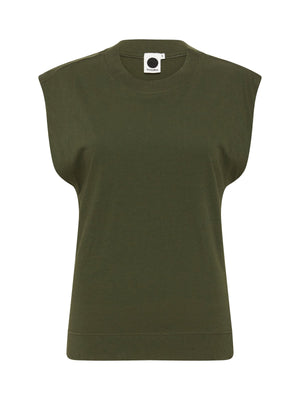 Bassike Wide Shoulder Athletic Tank Khaki Green