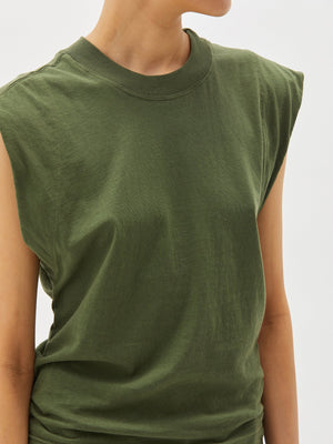 Bassike Wide Shoulder Athletic Tank Khaki Green