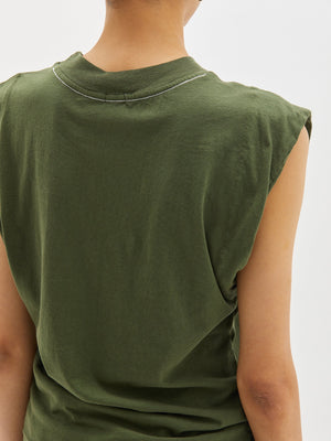 Bassike Wide Shoulder Athletic Tank Khaki Green