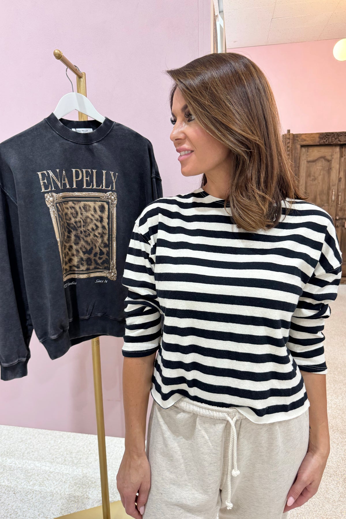 Perfect White Tee Taylor Striped Long Sleeve Tee | True Black/ Natural Stripe