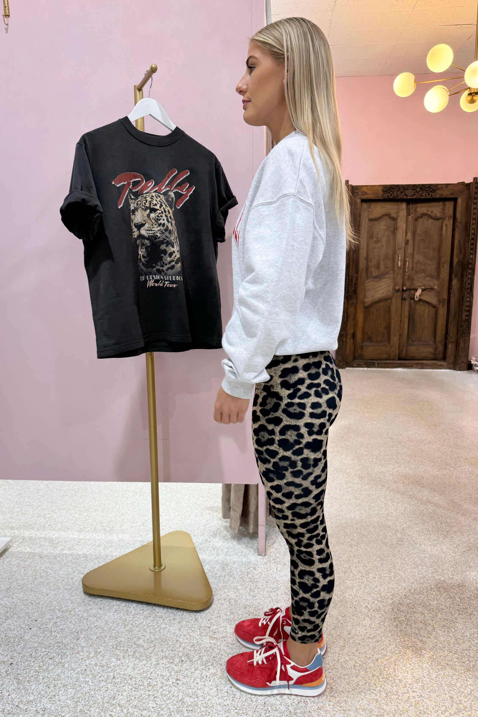 Ena Pelly Classic Collegiate Sweatshirt | White Marle / Red