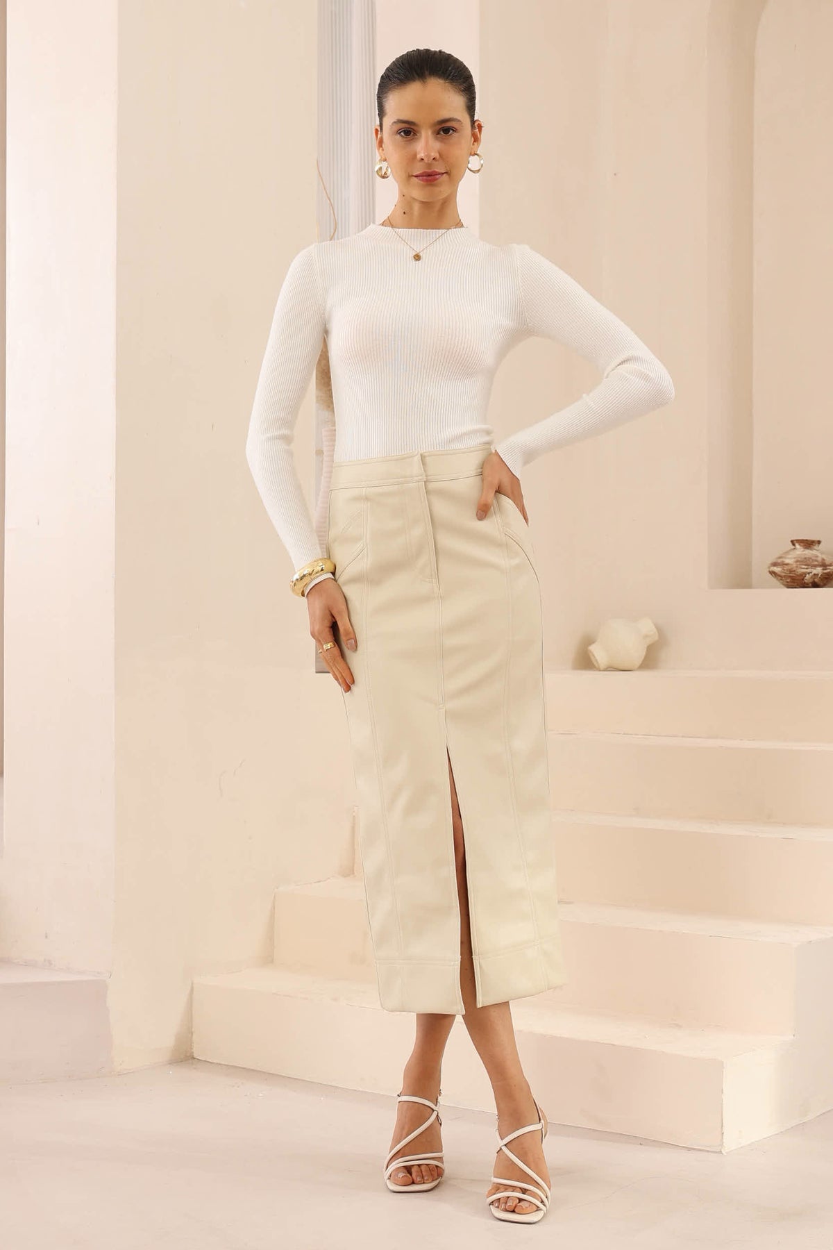 Chosen By Fifi & Annie The Amber Faux Leather Skirt | Stone