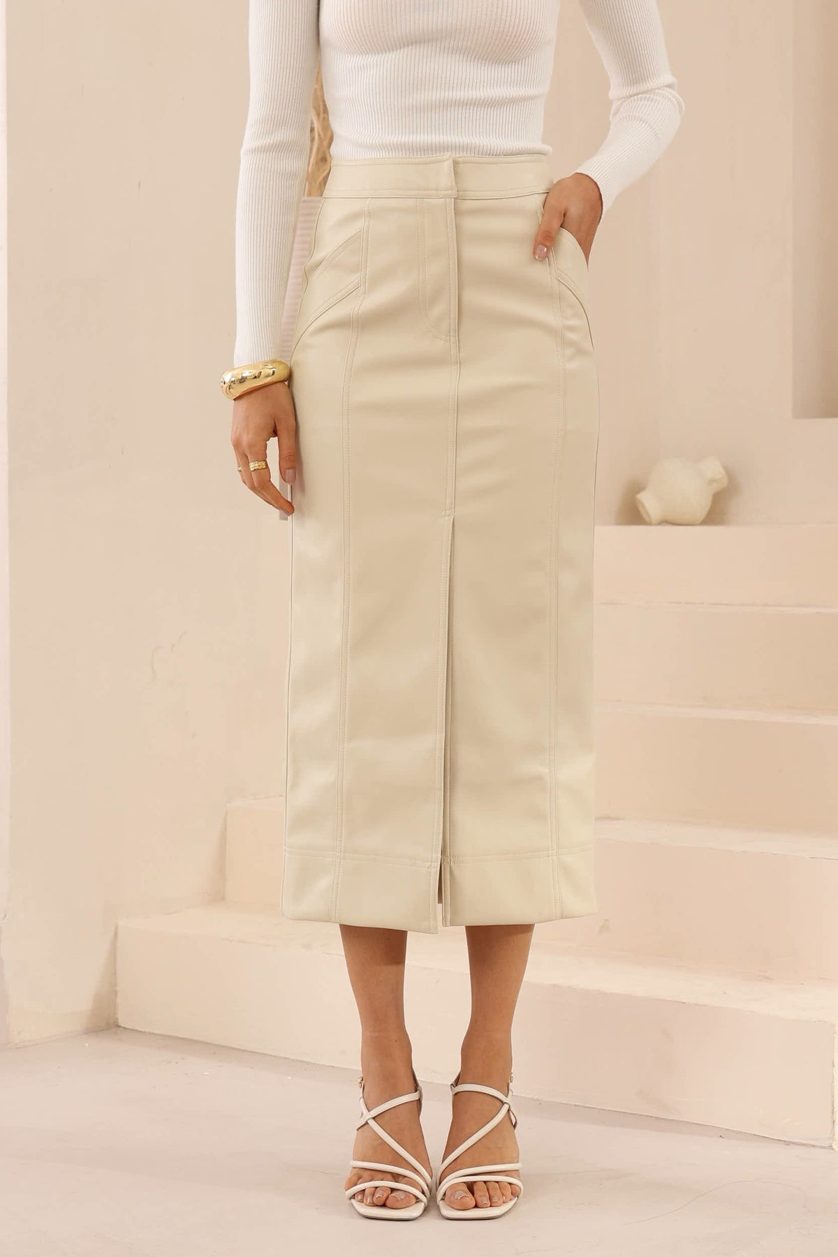 Chosen By Fifi & Annie The Amber Faux Leather Skirt | Stone