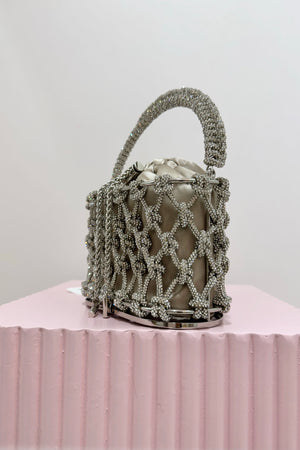 Olga Berg Amelia Crystal Cage Bag | Natural