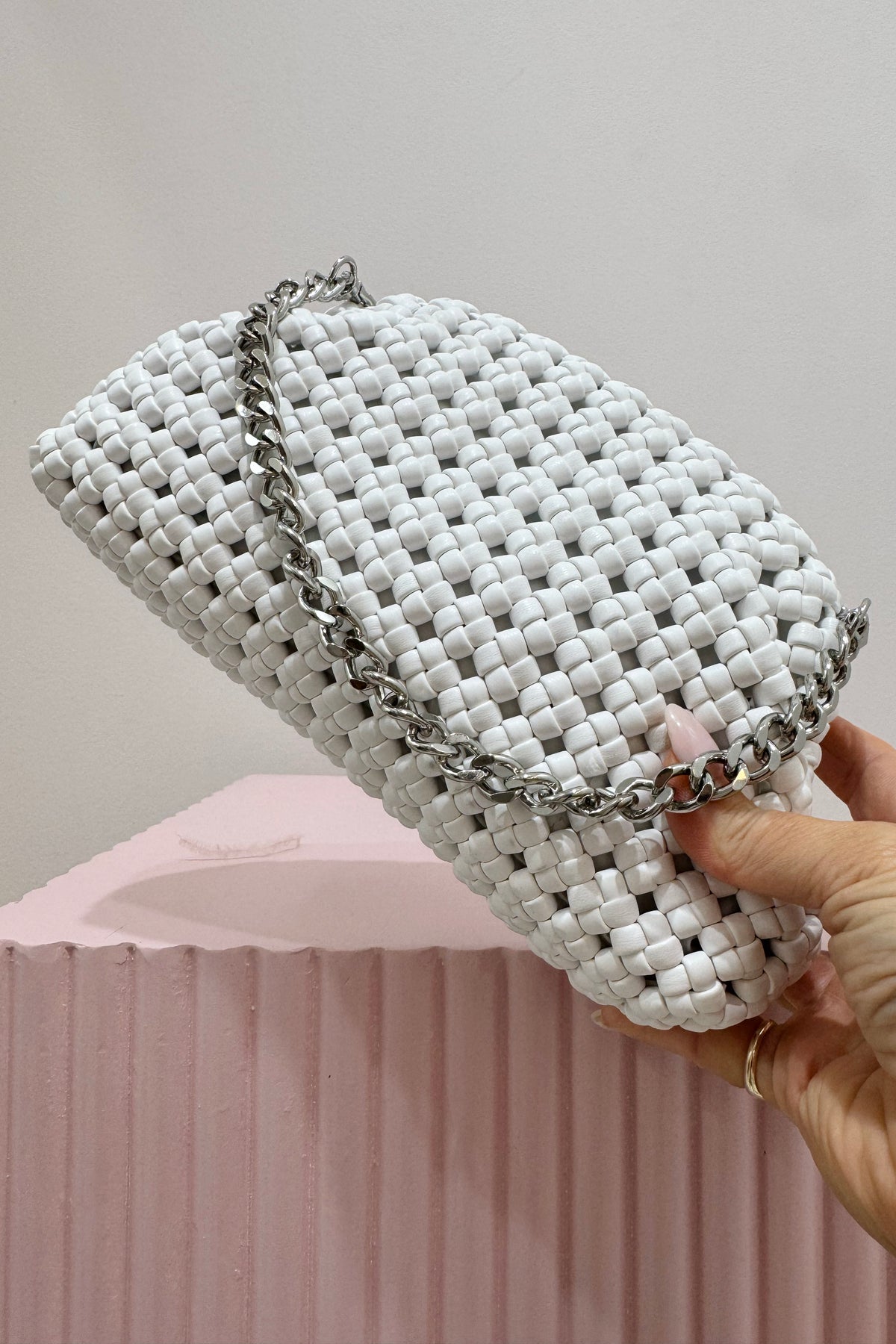 Olga Berg Everly Hand Woven Clutch | White
