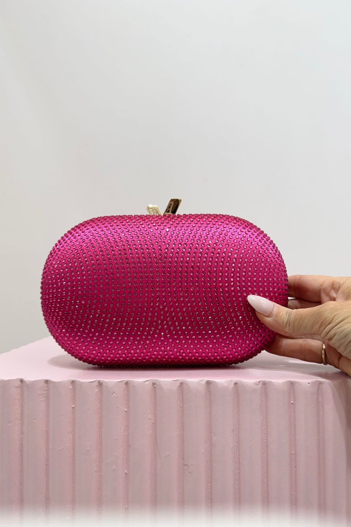 Olga Berg Melanie Hotfix Clutch | Fuchsia