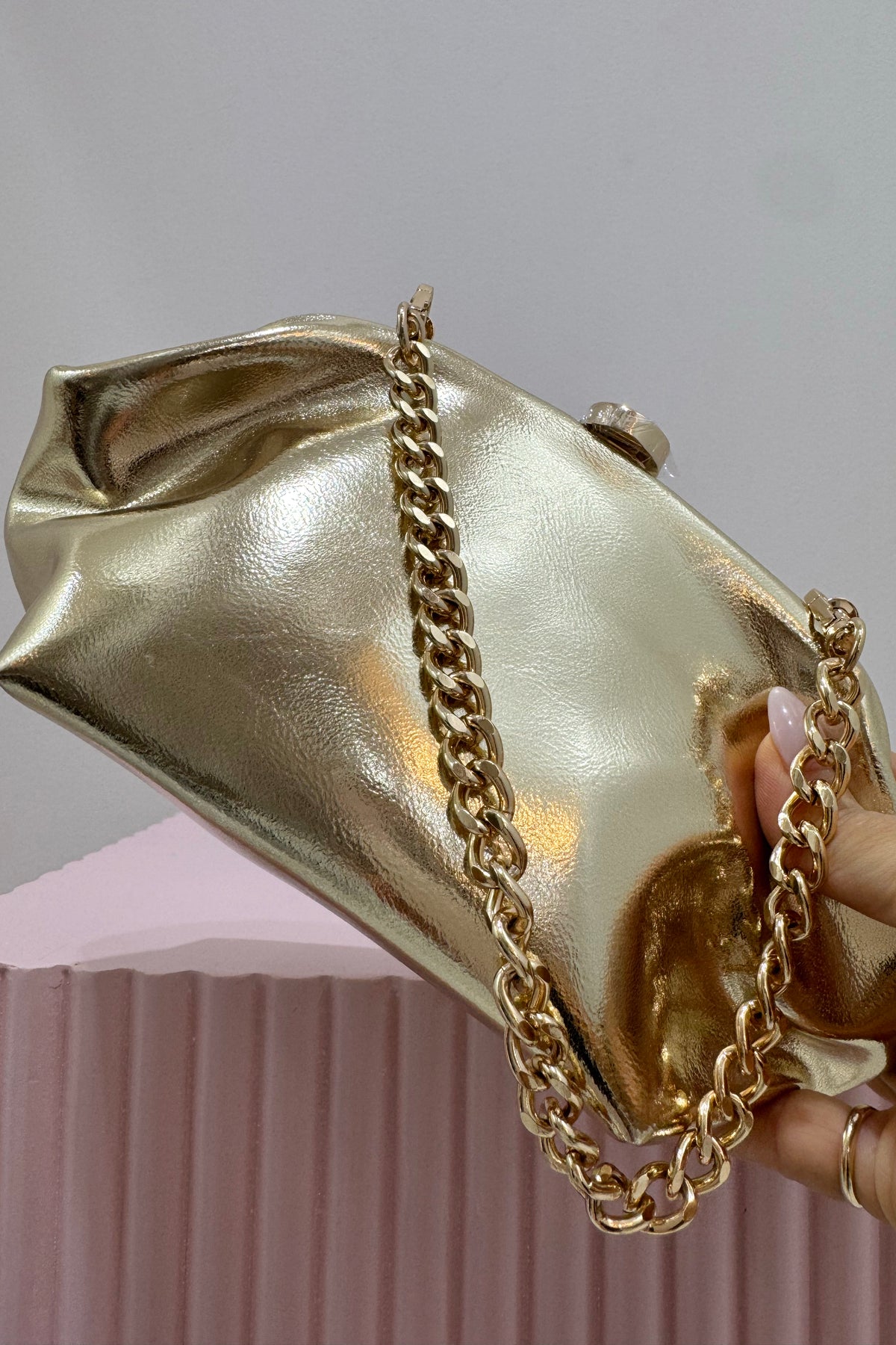 Olga Berg Tally Metallic Clutch | Gold