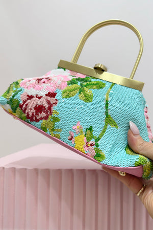 Olga Berg Audrey Sequin Top Handle Bag | Aqua