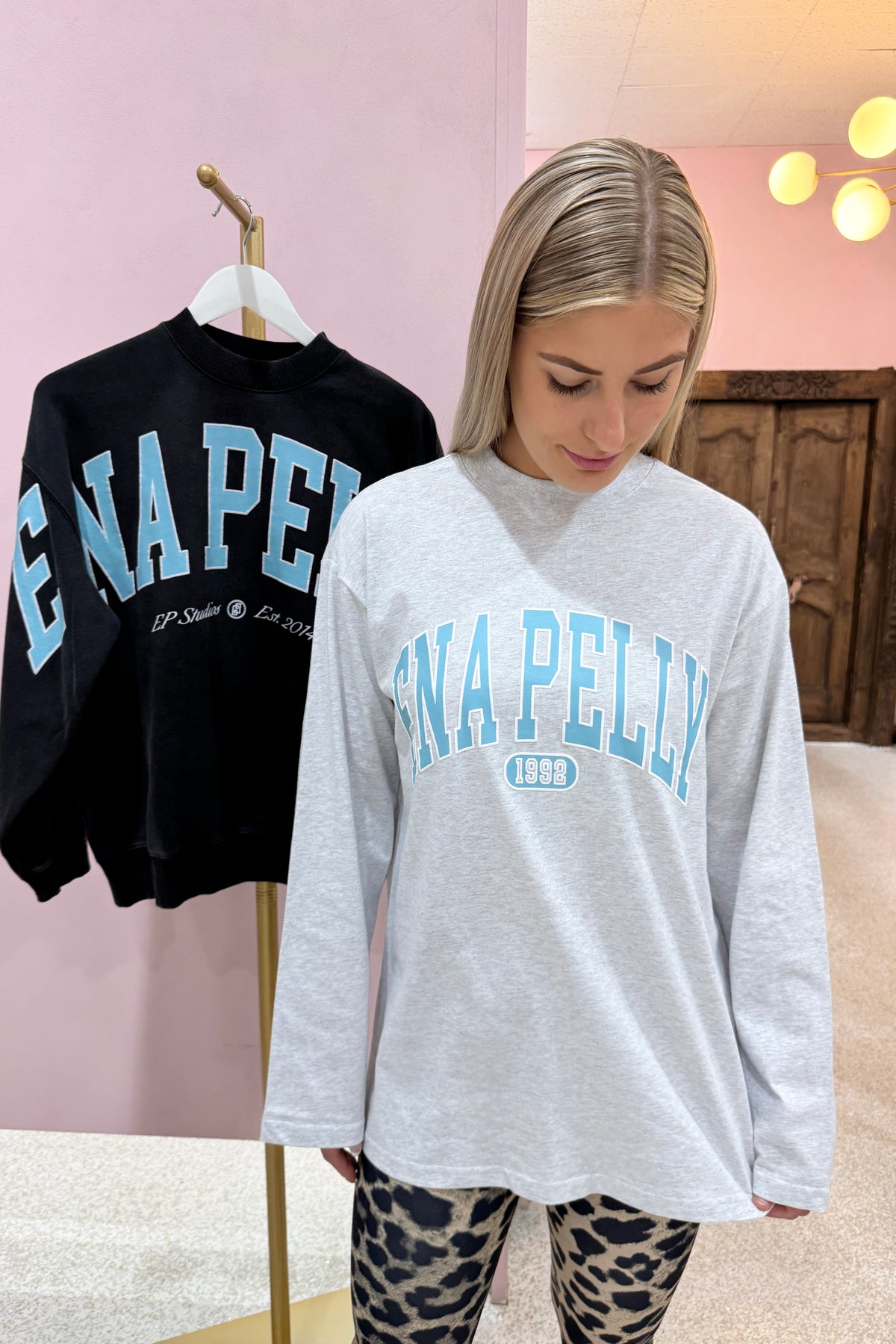 Ena Pelly Collegiate Logo Long Sleeve Tee | White Marle