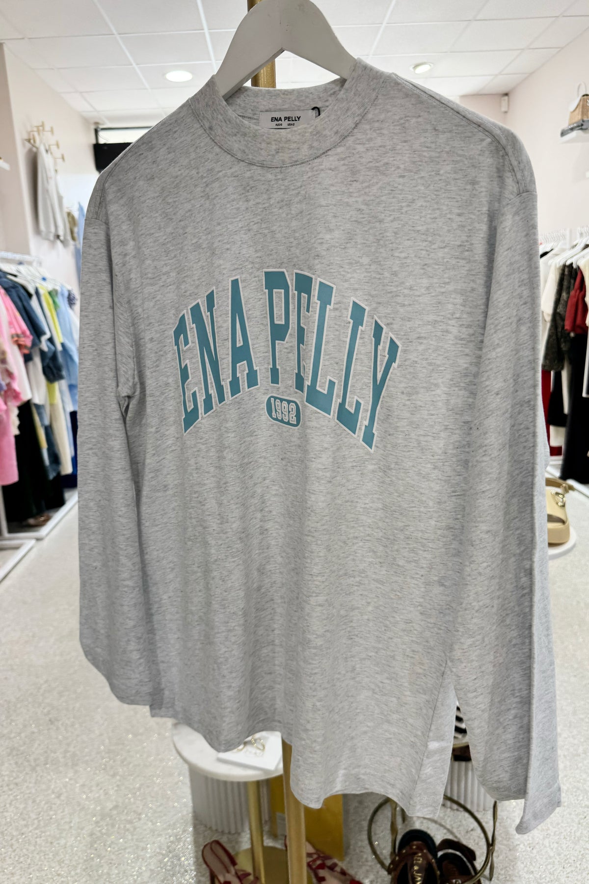 Ena Pelly Collegiate Logo Long Sleeve Tee | White Marle