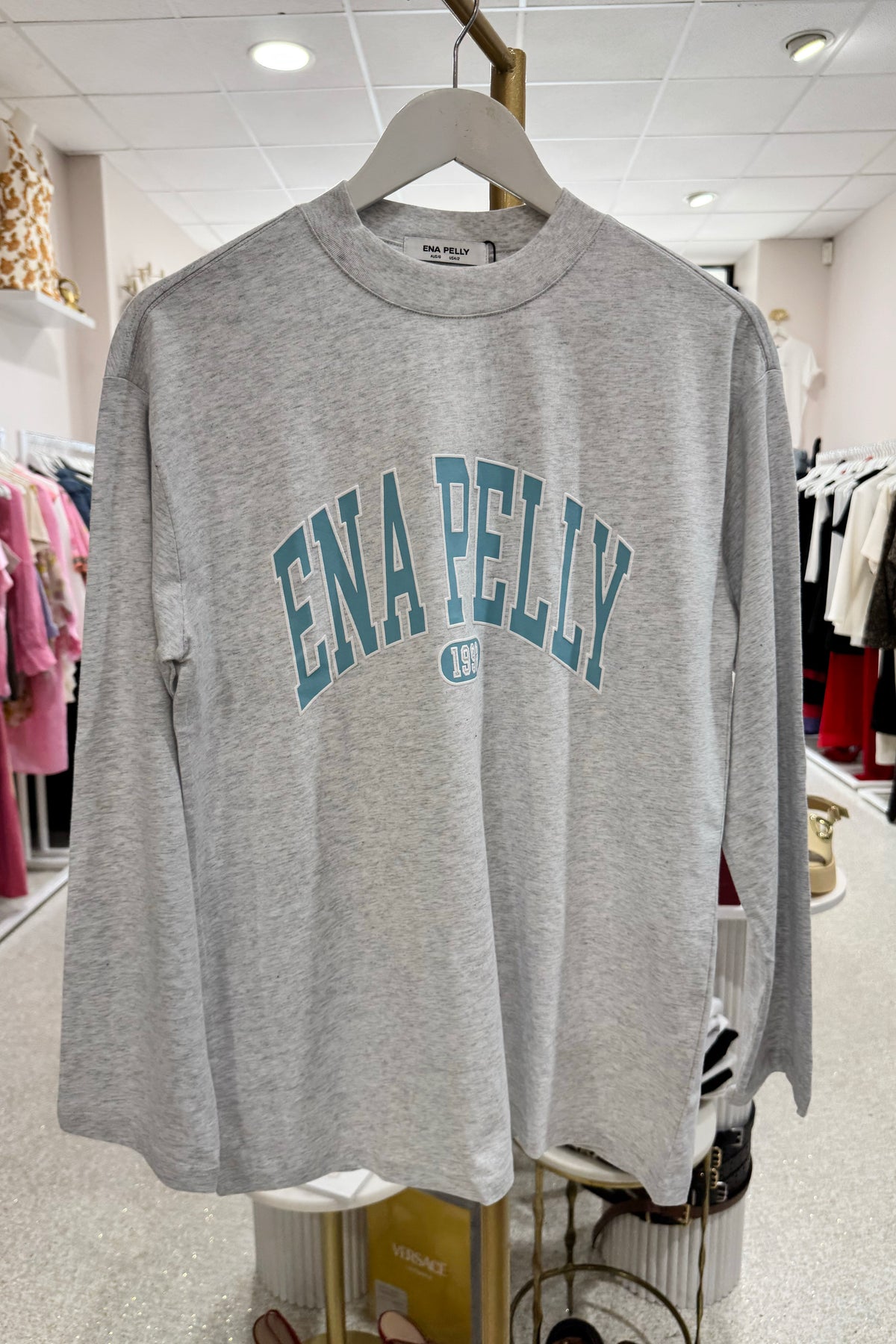 Ena Pelly Collegiate Logo Long Sleeve Tee | White Marle