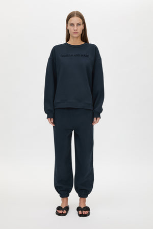 C&M Camilla & Marc Tia Flocking Logo Crew | Deep Ink