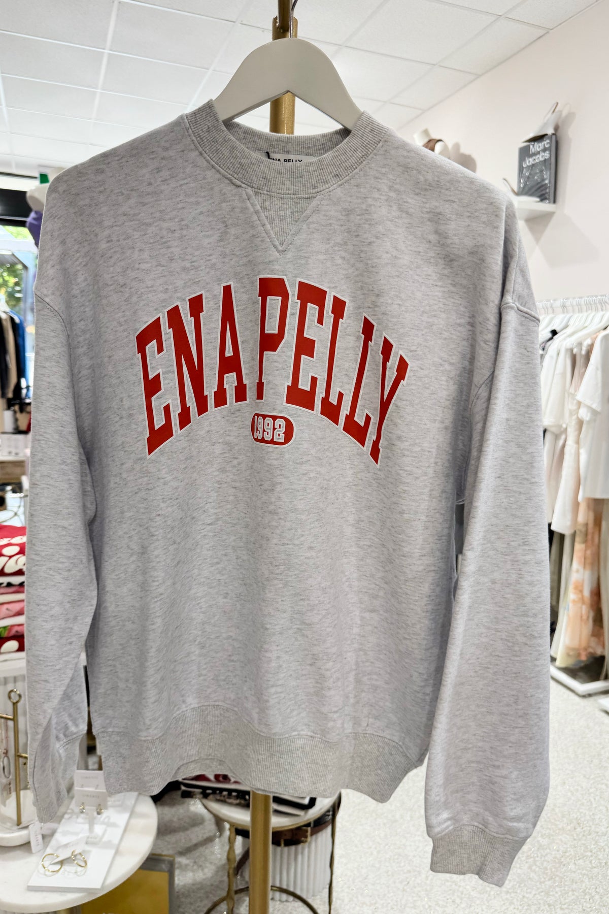 Ena Pelly Classic Collegiate Sweatshirt | White Marle / Red