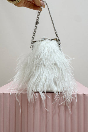 Olga Berg Sara Feather Frame Bag | White