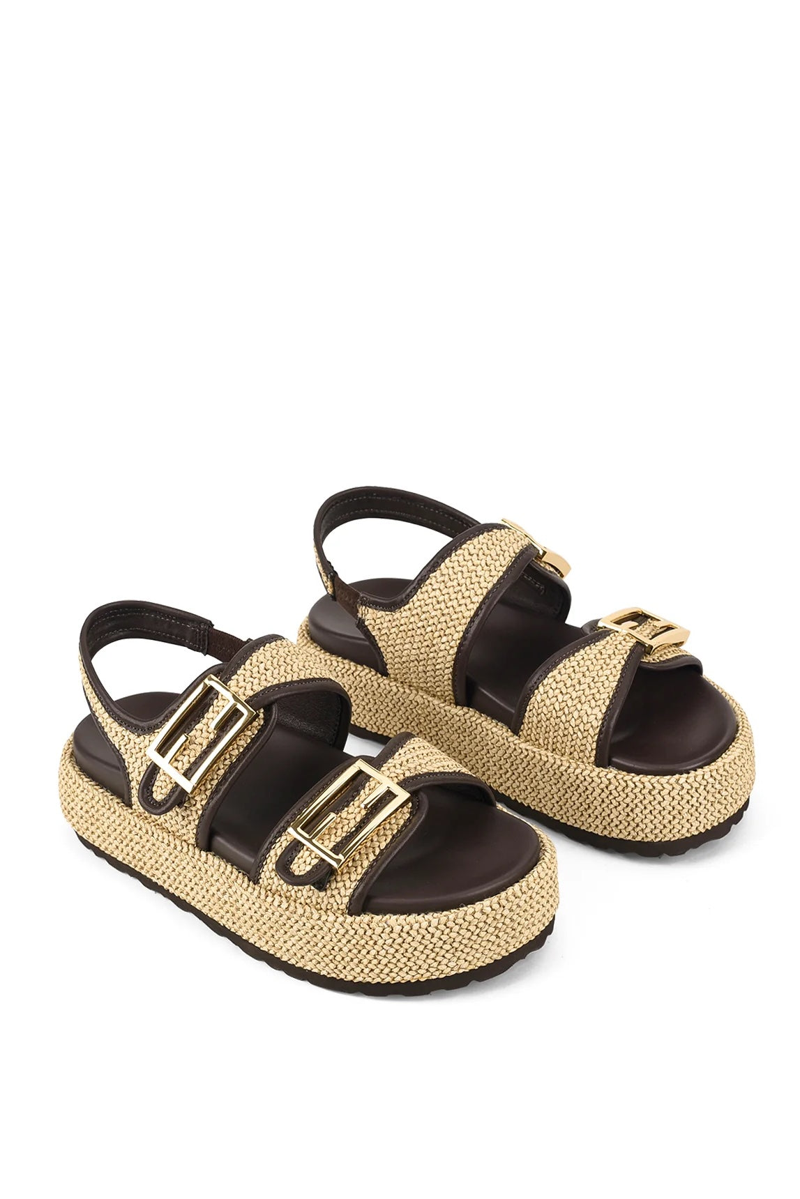 Siren Apricot Flatform Sandals | Natural Weave / Chocolate Brown