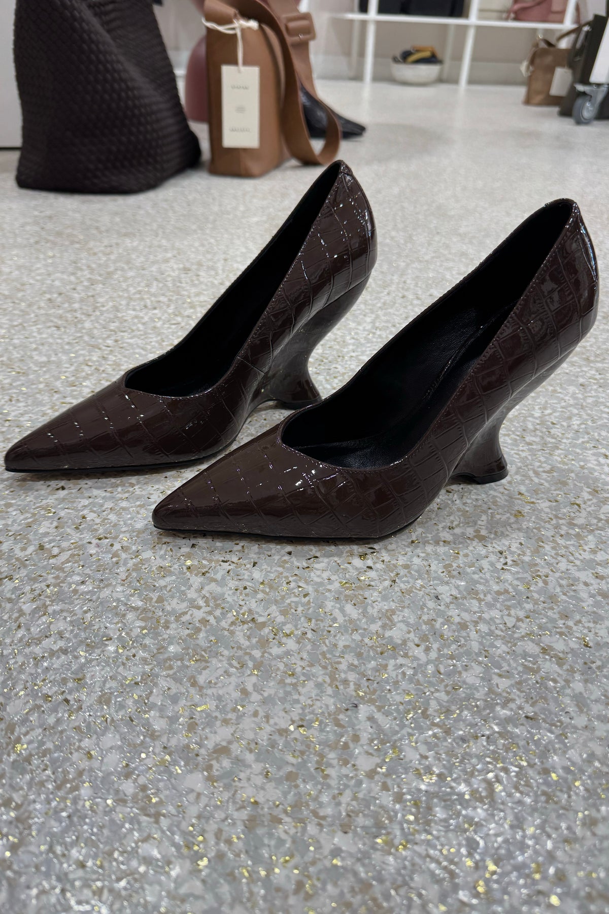 Lana Wilkinson Molly Pump Wedge | Croc Embossed Leather