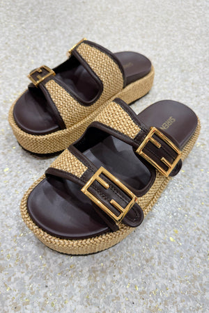 Siren Aphrodite Woven Flatform | Chocolate Brown/Weave