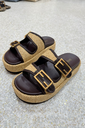 Siren Aphrodite Woven Flatform | Chocolate Brown/Weave
