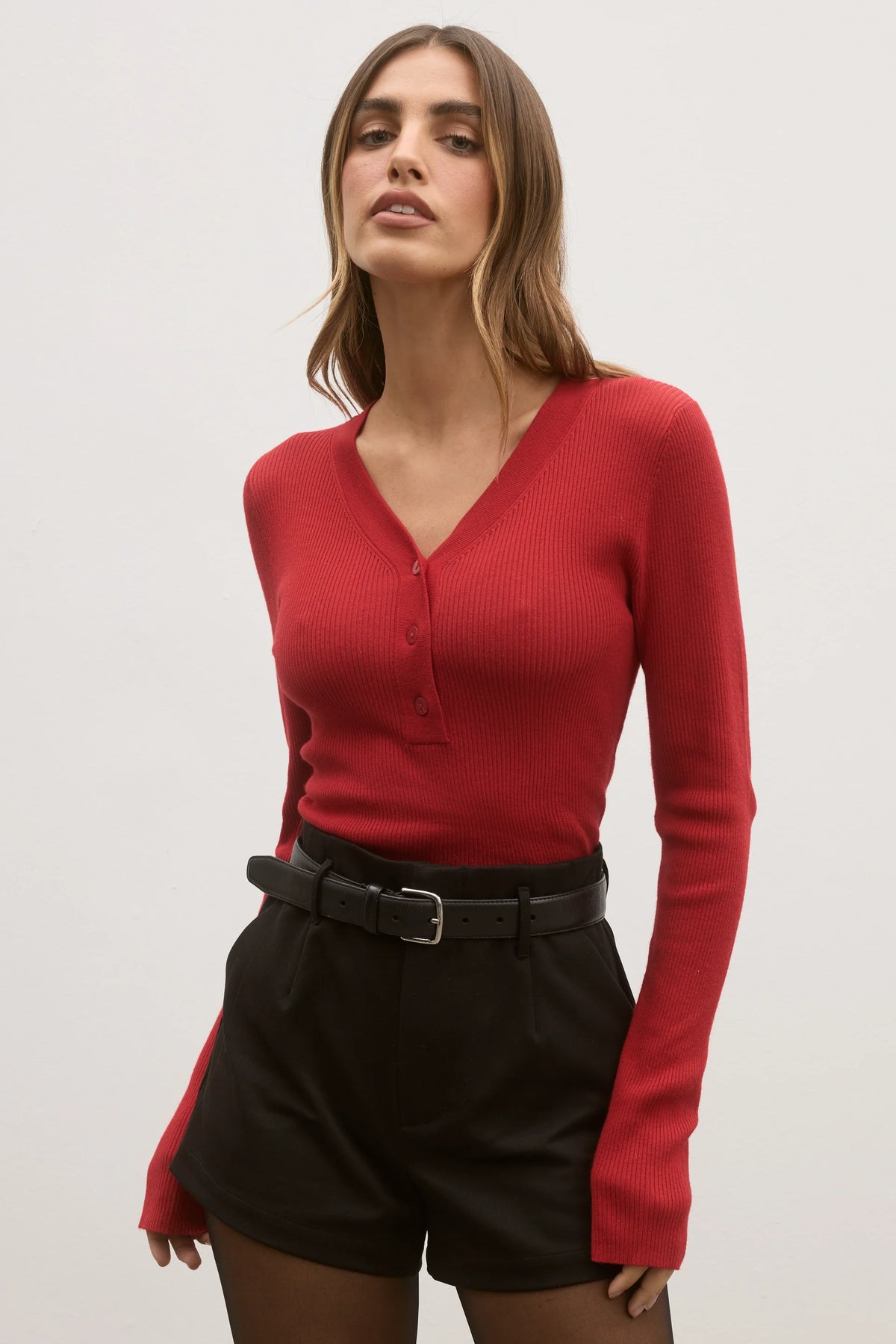 Bayse Brand Nia Knit Top | Red