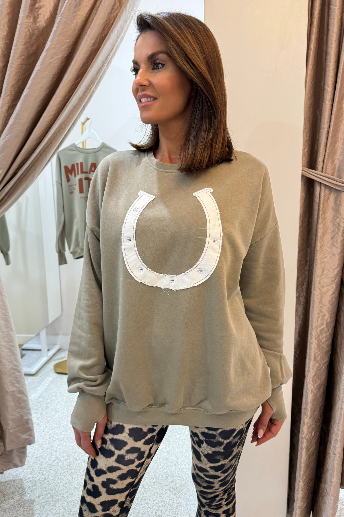 The Laundry Room Horse Shoe Sweat | Camel