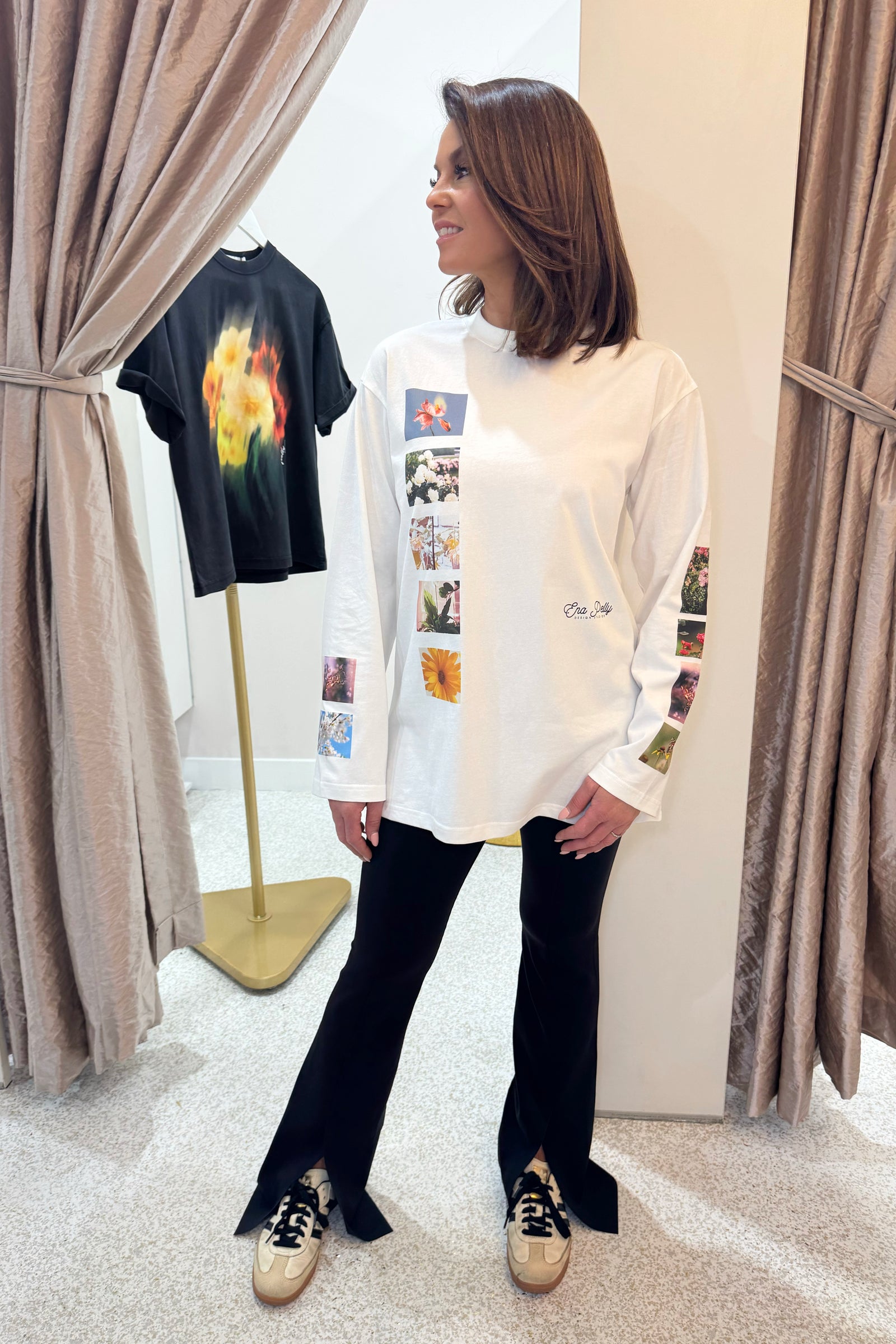 Ena Pelly Tiled Floral Long Sleeve Tee | Vintage White