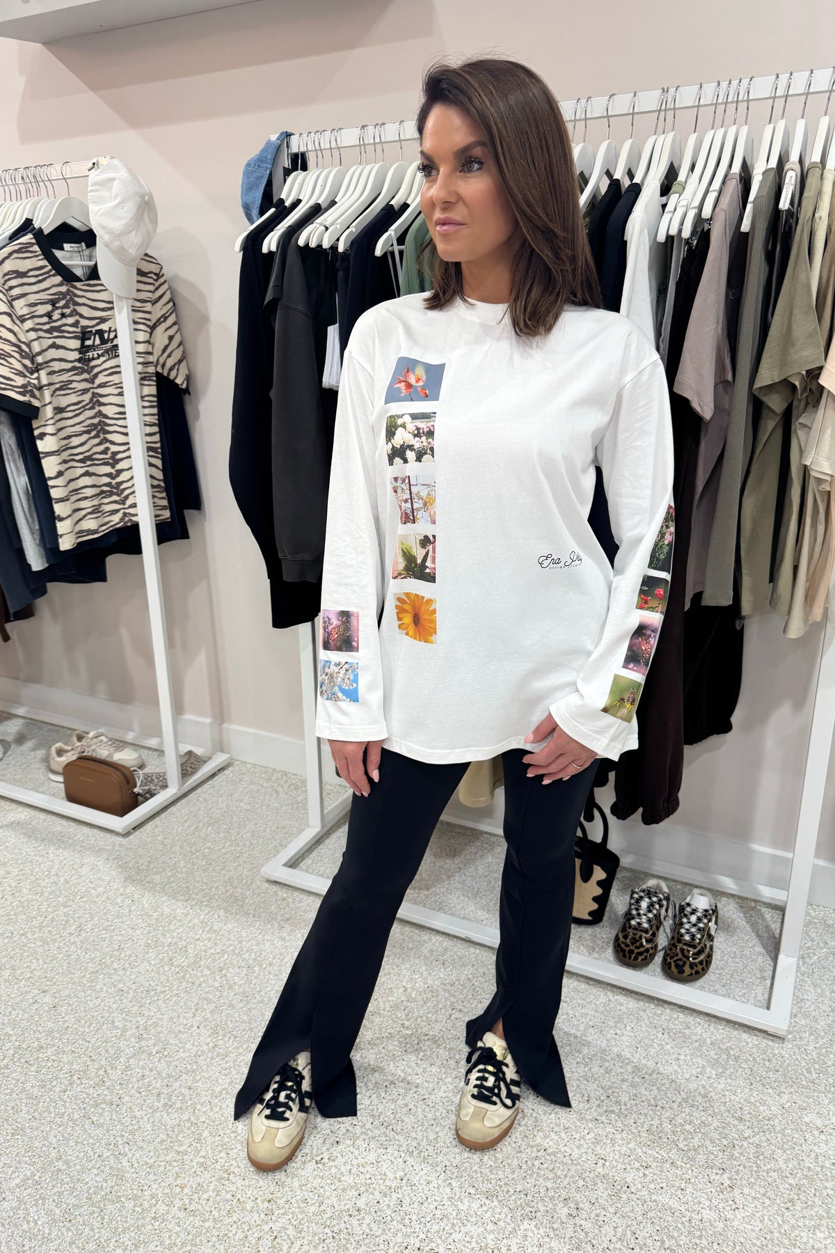 Ena Pelly Tiled Floral Long Sleeve Tee | Vintage White || USE CODE: SAVE50 ( FINAL SALE _ NO RETURNS)