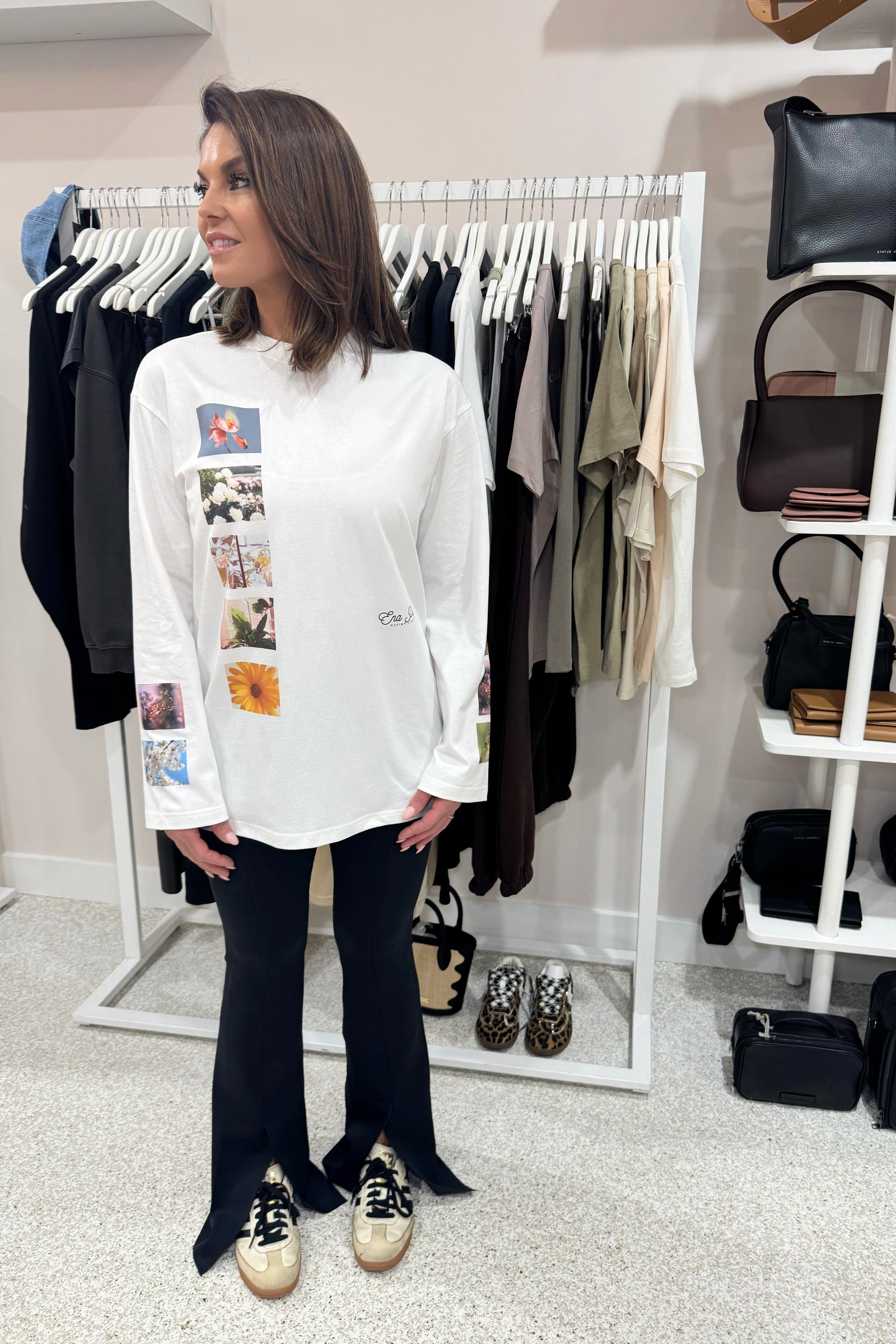 Ena Pelly Tiled Floral Long Sleeve Tee | Vintage White