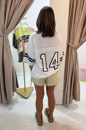 Ena Pelly Haper Crochet Jersey Tee | Vintage White