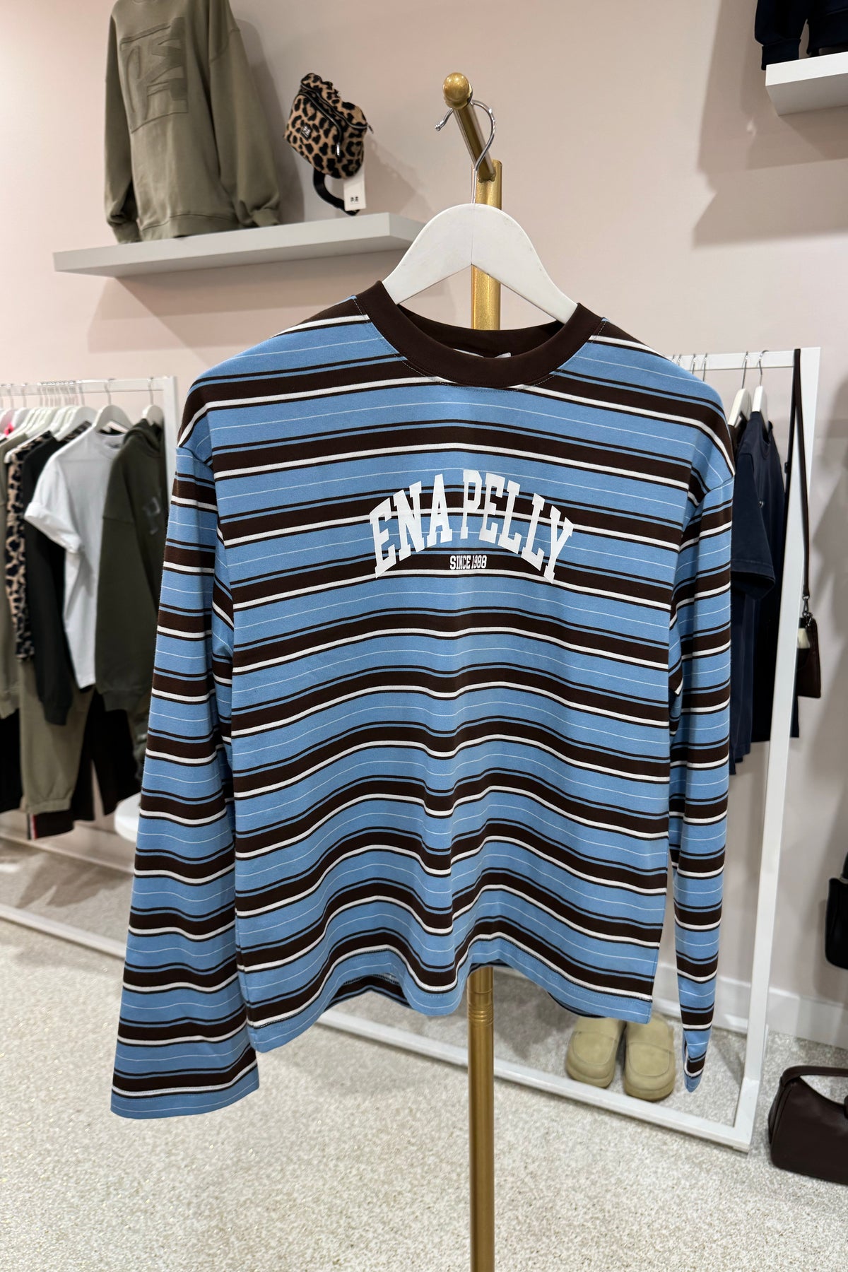 Ena Pelly Maria Boxy Long Sleeve Top | Blue/Brown Stripe