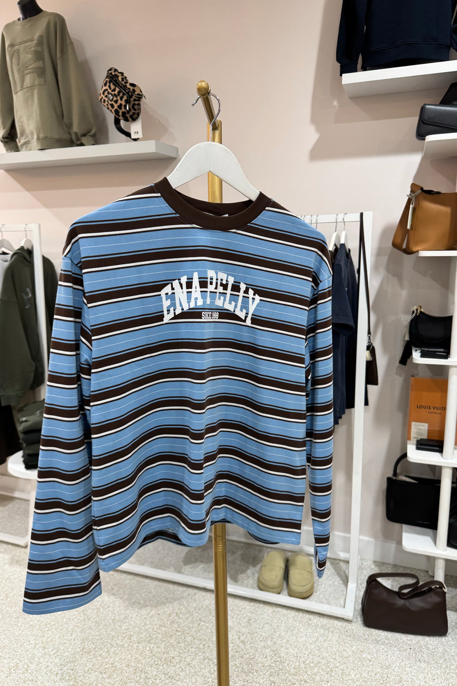 Ena Pelly Maria Boxy Long Sleeve Top | Blue/Brown Stripe