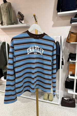 Ena Pelly Maria Boxy Long Sleeve Top | Blue/Brown Stripe