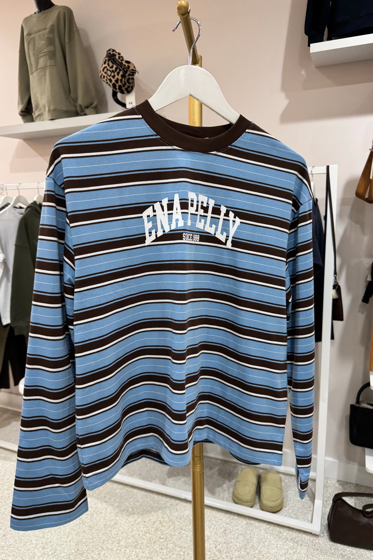Ena Pelly Maria Boxy Long Sleeve Top | Blue/Brown Stripe