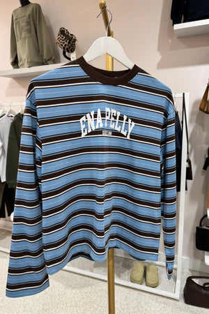 Ena Pelly Maria Boxy Long Sleeve Top | Blue/Brown Stripe