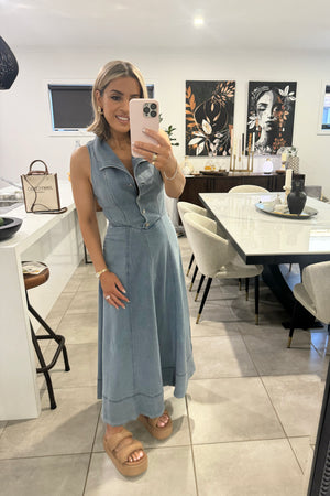 Chosen By Fifi & Annie A Date With Destiny Denim Midi Dress | Mid Blue