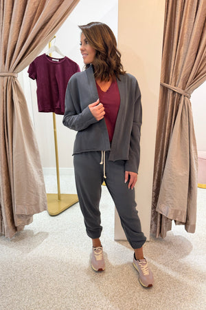 Perfect White Tee Olivia Heavier Fleece Short Cardigan | Charcoal