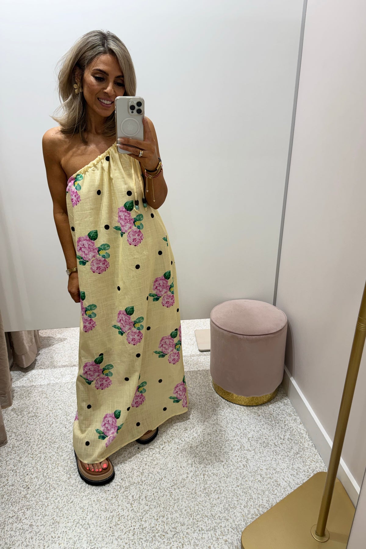 Chosen By Fifi & Annie The Polka Lulu One Shoulder Maxi | Yellow
